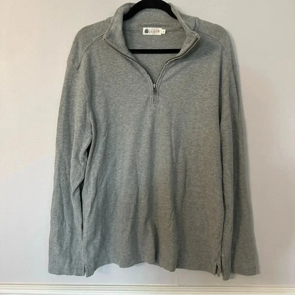 J. Crew Men's Light Gray Long Sleeve 1/4 Zip Cotton Pullover Size M GUC